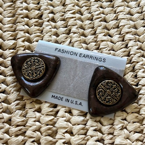 Vintage 90s Brown and Gold Fashion Earrings - Picture 3 of 4