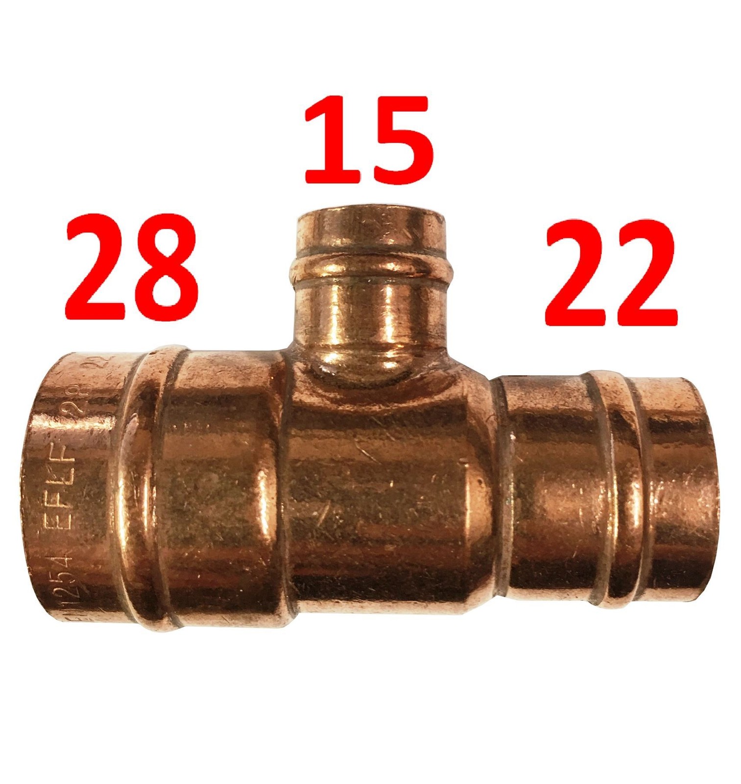 28mm x 22mm x 15mm Solder Ring Reducing Tee - Bag of 2 - Image 2