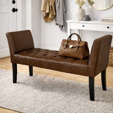 Panca Marrone con Piedi in Legno Rivestimento Ecopelle Camera da Letto Ingresso