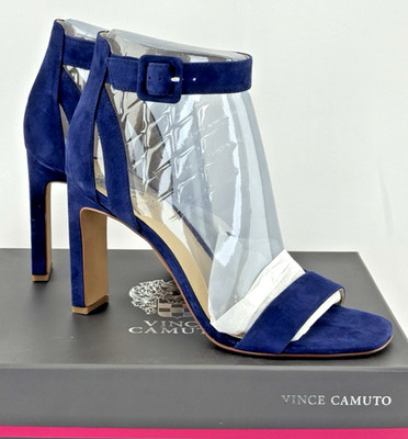 NEW Vince Camuto Bevvyn Dark Navy Blue Suede Ankle Strap Block Heel Size 9
