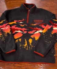 Netflix Medium Stranger Things Logo Men's M Faux Shearling Quarter-Zip Jacket