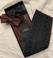 Galli's By Fumagalli's Vintage Black And Red Blend Cummerbund And Bowtie Set