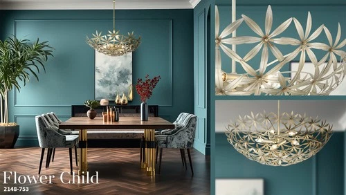 Minka Lavery 2148 Flower Child 5 Light 30"W Bowl Pendant - Ambry Gold - Picture 9 of 10