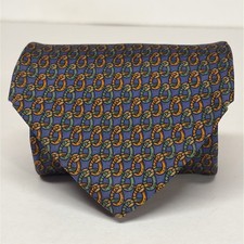 Brooks Brothers Makers Tie Blue Gold Green Links Geometric Silk Vintage USA. B11