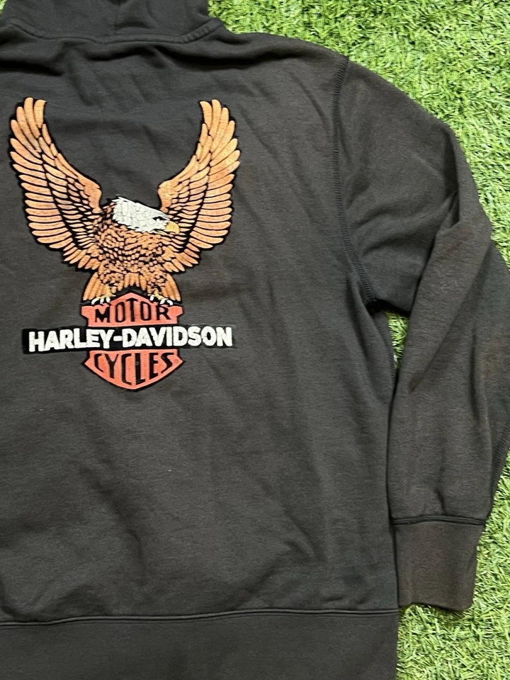 Harley Davidson Full Zip Hoodie Sweatshirt Men's L Eagle Wings Distressed - Image 3 of 4
