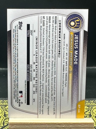 Bowman Baseball 2025 - Hecho por Jesús - 1er Bowman - BP-66 - Imagen 2 de 2