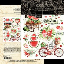 Graphic45 SUNSHINE ON MY MIND RUB-ON TRANSFER SET (2) Sheets scrapbooking SUMMER