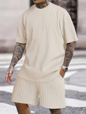 Men Summer Outfit 2-Piece Set Short Sleeve Shirt and Shorts Sweatsuit Set