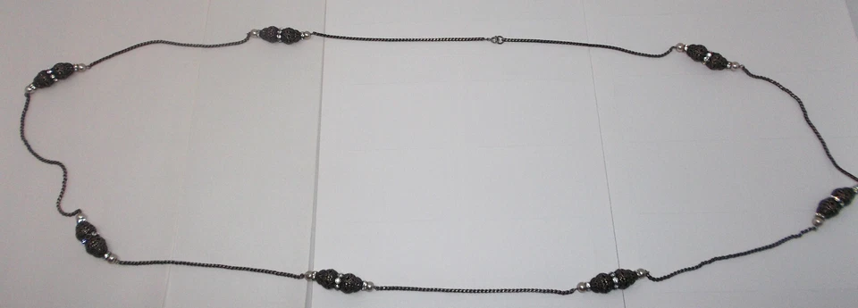 Damen Hals Kette lang Modekette mit Perlen und Strass Lagenlook Trend-142cm lang - Bild 3 von 4