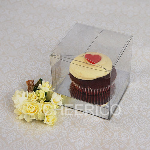 Cup Cake Box clear with Silver base - Hold 1 cupcake - 25 sets in a Pack - Foto 1 di 4