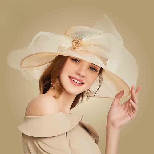 Organza Wide Brim Sun Hats Women Church Hats Women Elegant Hat Big