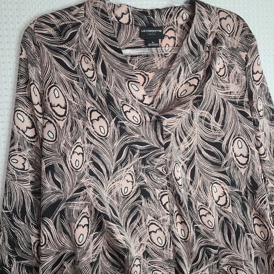 Blusa Liz Claiborne Petite Grande Mujer Poliéster Pluma de Pavo Real Rosa Negra Foto 2 de 4