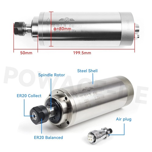 2.2KW Water Cooled Spindle Motor CNC Spindel VFD Clamp Pump ER20 Collet 1mm-13mm - Bild 6 von 17