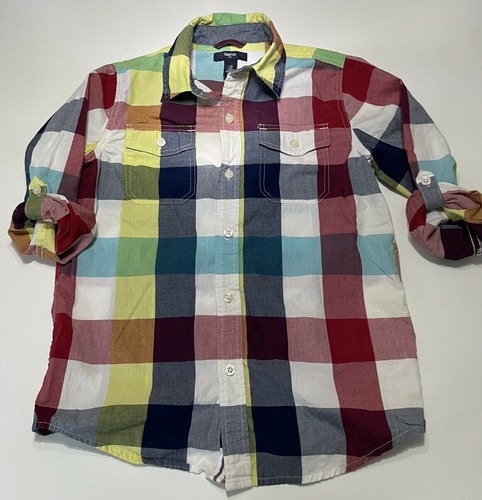 SPRING!! boys gap kids button up plaid shirt top Size M - Picture 3 of 8