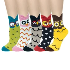 Wrapables Novelty Animal Print Crew Socks (Set of 5), Colorful Owl