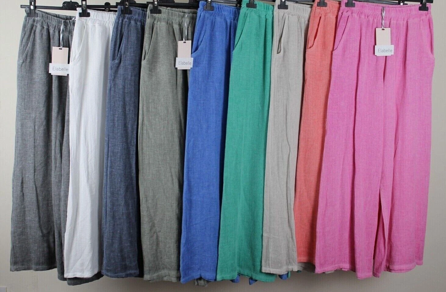 NEW LADIES SUMMER LIGHTWEIGHT 2 POCKETS COMFY WIDE LEG PALAZZO TROUSERS