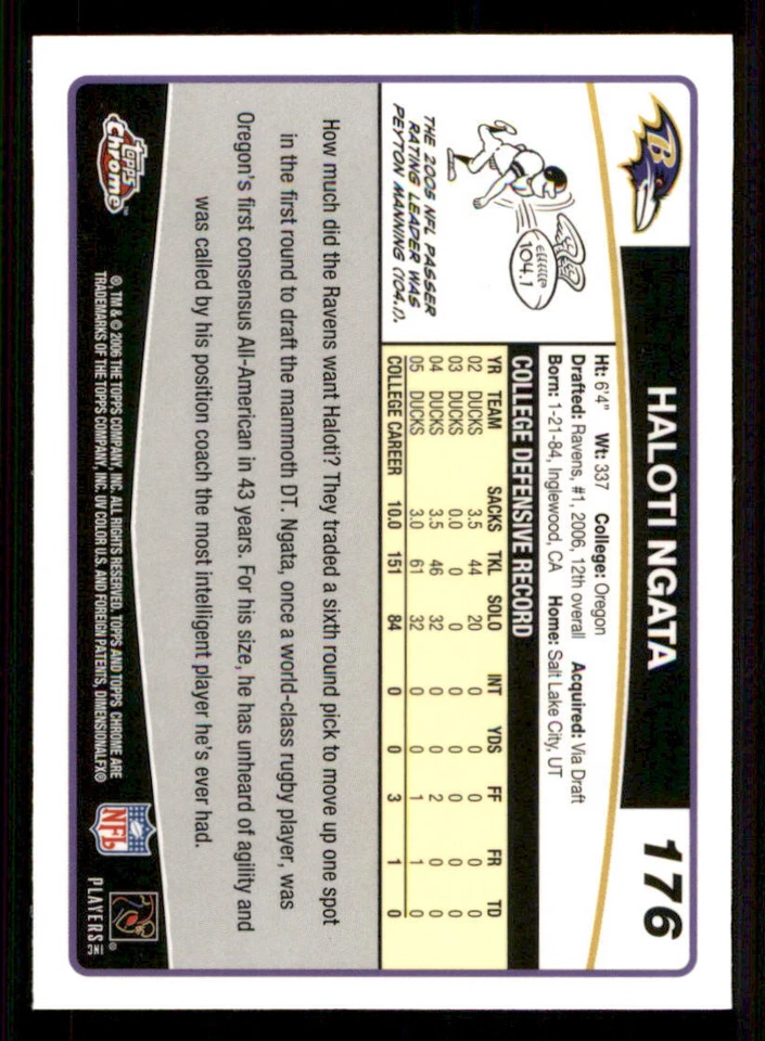 2006 Topps Chrome #176 Haloti Ngata RC - Image 2 of 2