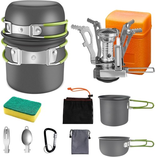 Faltbarer Camping Topf | Leichtes Alu-Geschirr | Gaskocher-Set für 1-2
