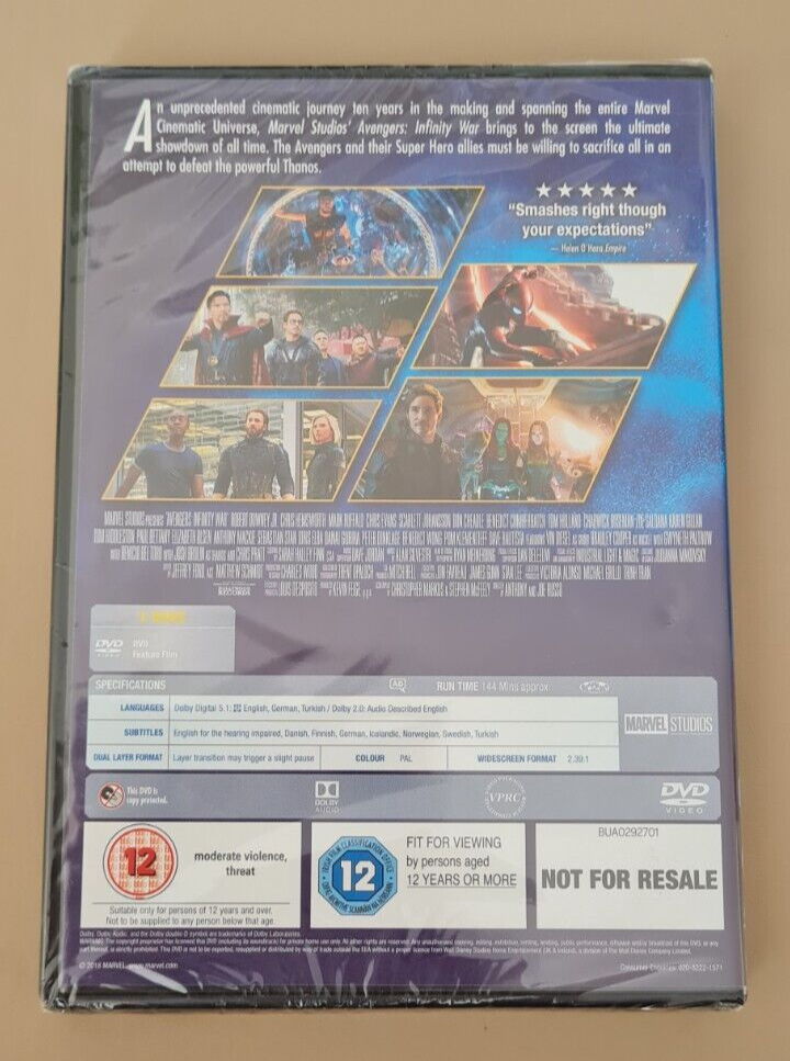 NEW & SEALED Avengers Infinity War DVD Marvel / Action / Fantasy
