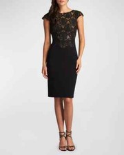 Tadashi Shoji Black Beige Corded Lace  Crepe Sheath Dress Size 8 358