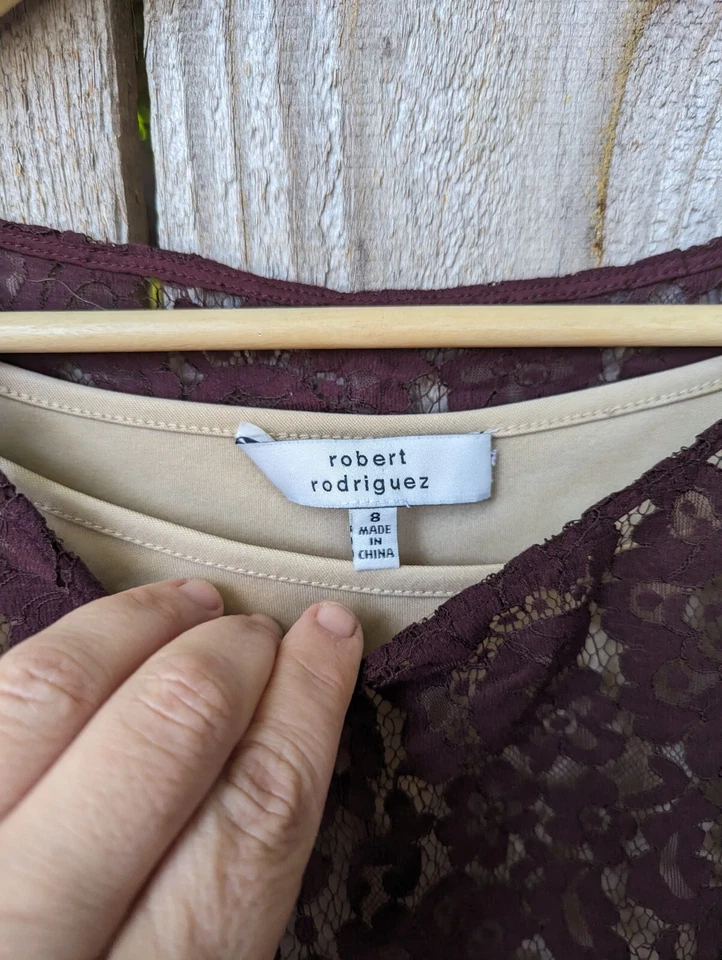 Vestido Robert Rodriguez Encaje Midi Forrado Talla 8 Berenjena Vino Foto 3 de 4