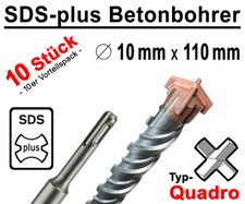 10 Stück SDS-plus Betonbohrer 10 x 110 mm Quadro Bohrer Hammerbohrer Steinbohrer