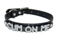 CUM ON ME Slave Sissy Whore Wench Bondage Collar Sub Submissive Black Smooth UK