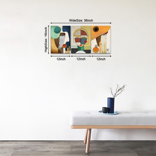 3 Panels Framed Abstract Canvas Wall Art Boho Style Minimalist Wall Decor Mod... - Picture 5 of 7