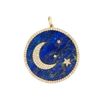 Designer Star Moon Lapis Lazuli Diamond pendant Silver Star Moon Diamond Charm