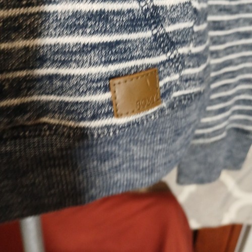 Roxy Womans Medium Zip Up Sweater W/ Hood White Navy Stripes Pockets - Picture 3 of 16
