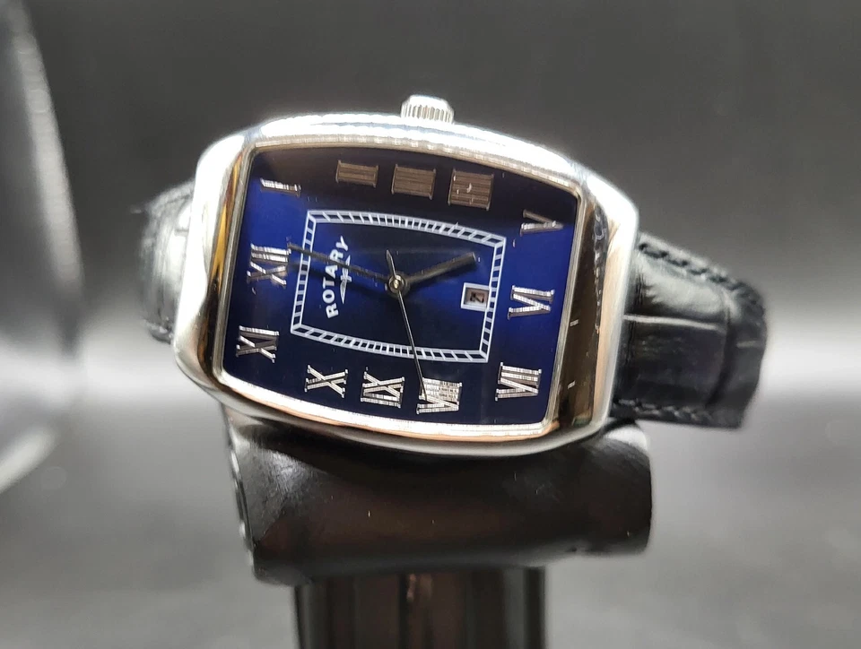 Rotary Mens Luxury Black/Blue Analog 32 mm Quartz Watch 50 M WR Leather Strap - Image 4 of 4