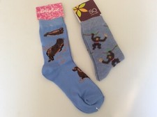 2 PAIRS WOMEN S NOVELTY CREW SOCKS MONKEY/SEA LION NWL SZ 9-11 BLUE