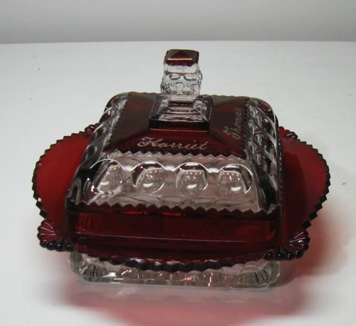 EAPG ** ( RARE ) RUBY STAINED = COVERED HONEY DISH = 1890'S ERA = KINGS CROWN