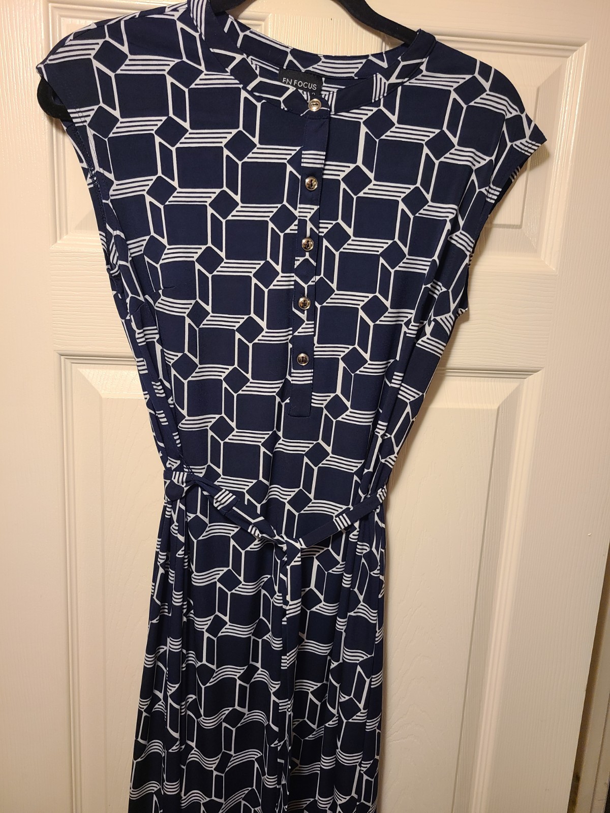 en route navy blue patterned sleevelessbdress - image 1