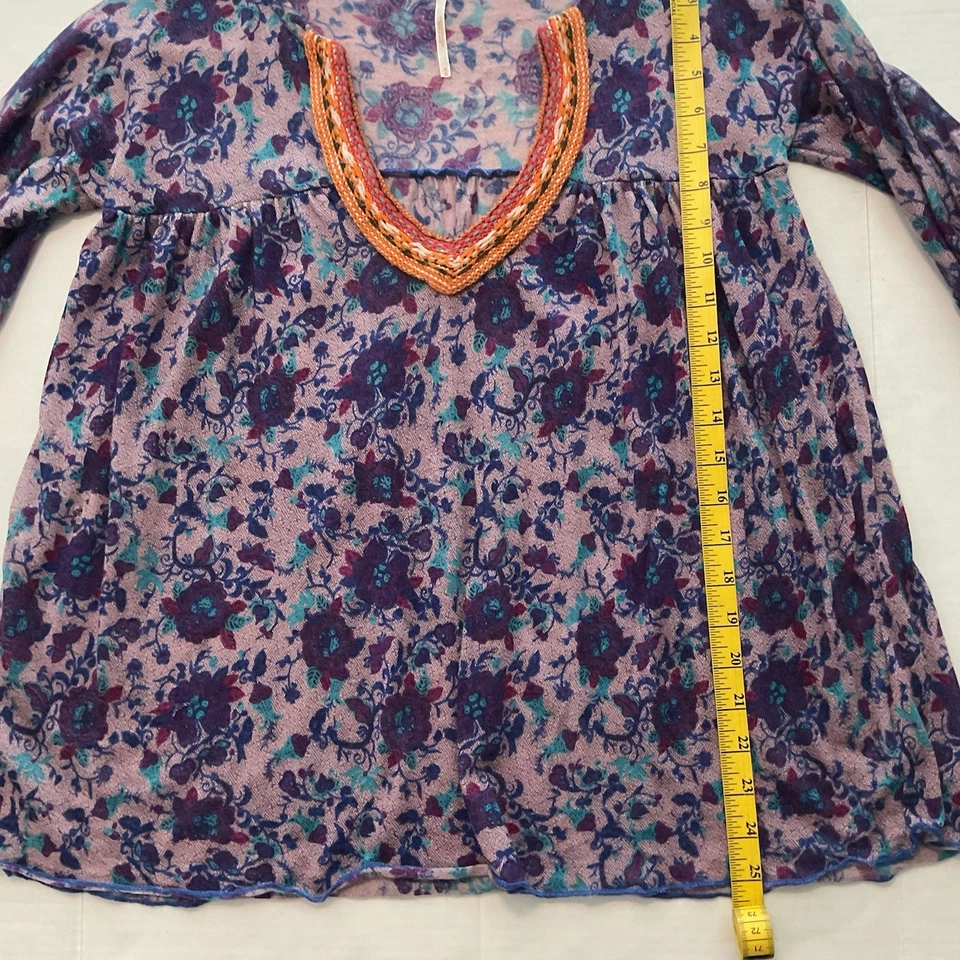 Free People Flowy 波西米亚衬衫花卉印花长袖 M 码紫色 — 第 3/4 张图片