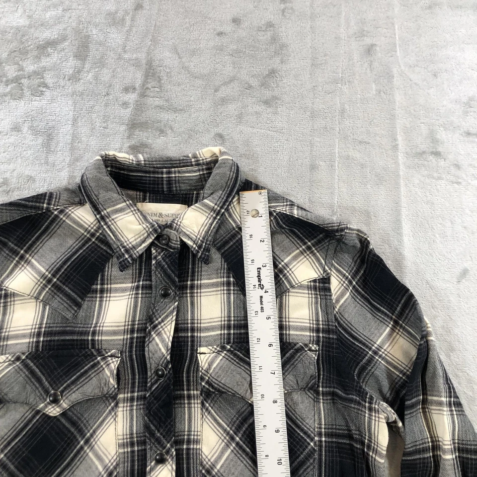 Camisa Ralph Lauren Denim & Supply para mujer mediana negra a cuadros Western Pearl Snap Foto 4 de 4