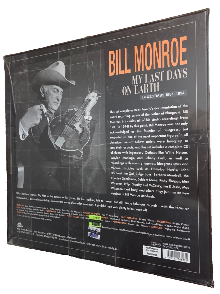 Sealed BILL MONROE MY LAST DAYS ON EARTH 1981 - 1994 BEAR FAMILY 8CD Box Set - Image 3 of 4