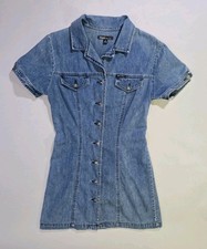 Guess Jeans Vintage Button Up Mini Denim Dress Size 9 Metal Buttons Pockets