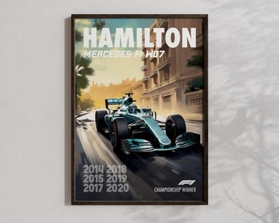 Lewis Hamilton Poster Formula 1 Race Car Wall Art Mercedes Petronas Artwork