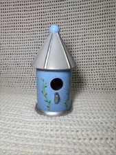 Hand Painted Blue Pink Flower Petals Ceramic Bird Feeder