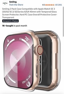 Smiling Clear Hard PC Case Tempered Glass for Apple Watch SE 3/2/Series 6/5 40mm