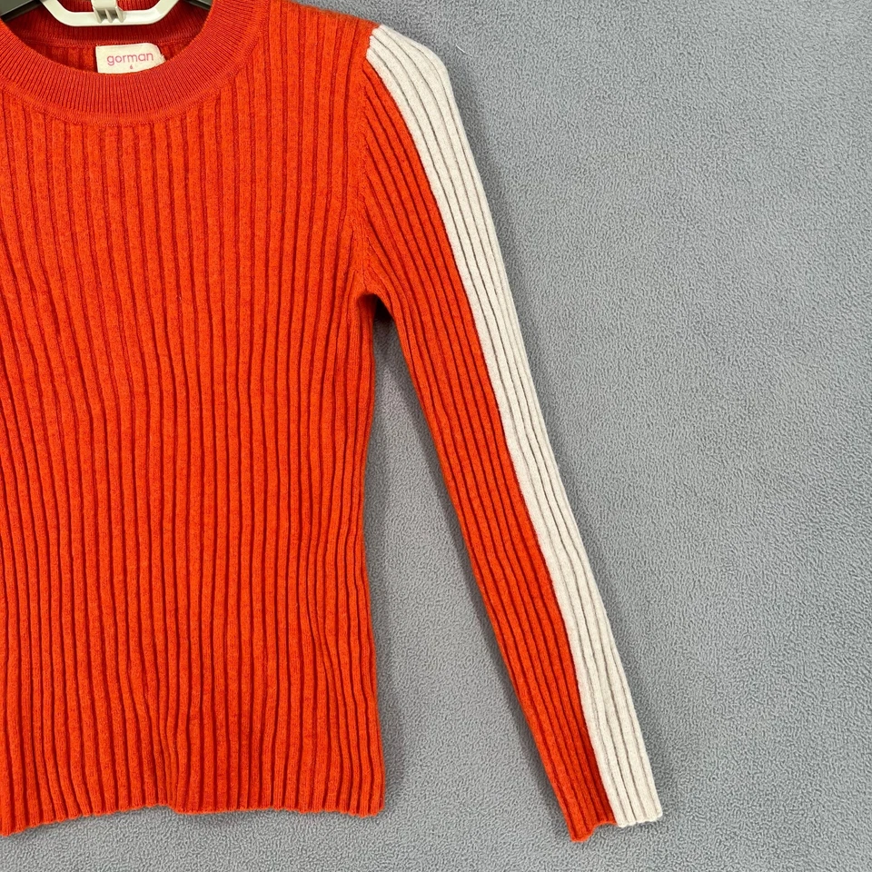Gorman Jumper Womens 6 Orange Merino Wool Ribbed Sweater Long Sleeve - Image 4 of 4