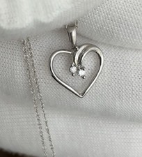 14k White Gold Diamond Heart Charm Pendant Rope Chain 18in Necklace Ladies TAJ