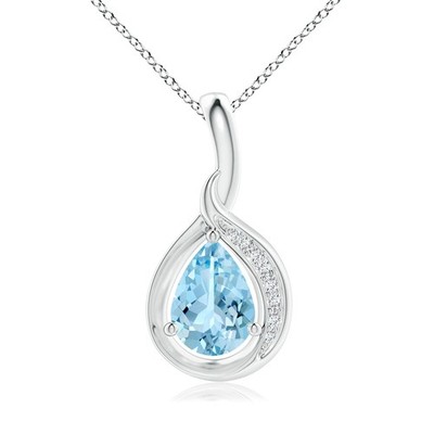 ANGARA 0,58ct Natürlicher Aquamarin Anhänger Halskette mit Diamant in Silber