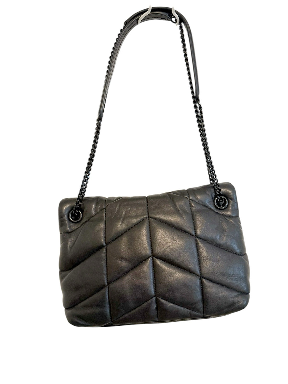 Borsa a tracolla Saint Laurent YSL in pelle nera con catena Lou Puffer
