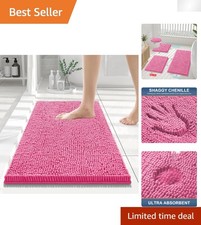 Luxury Hot Pink Shaggy Bath Mat 24x16 - Non-Slip, Ultra-Comfortable Chenille Rug