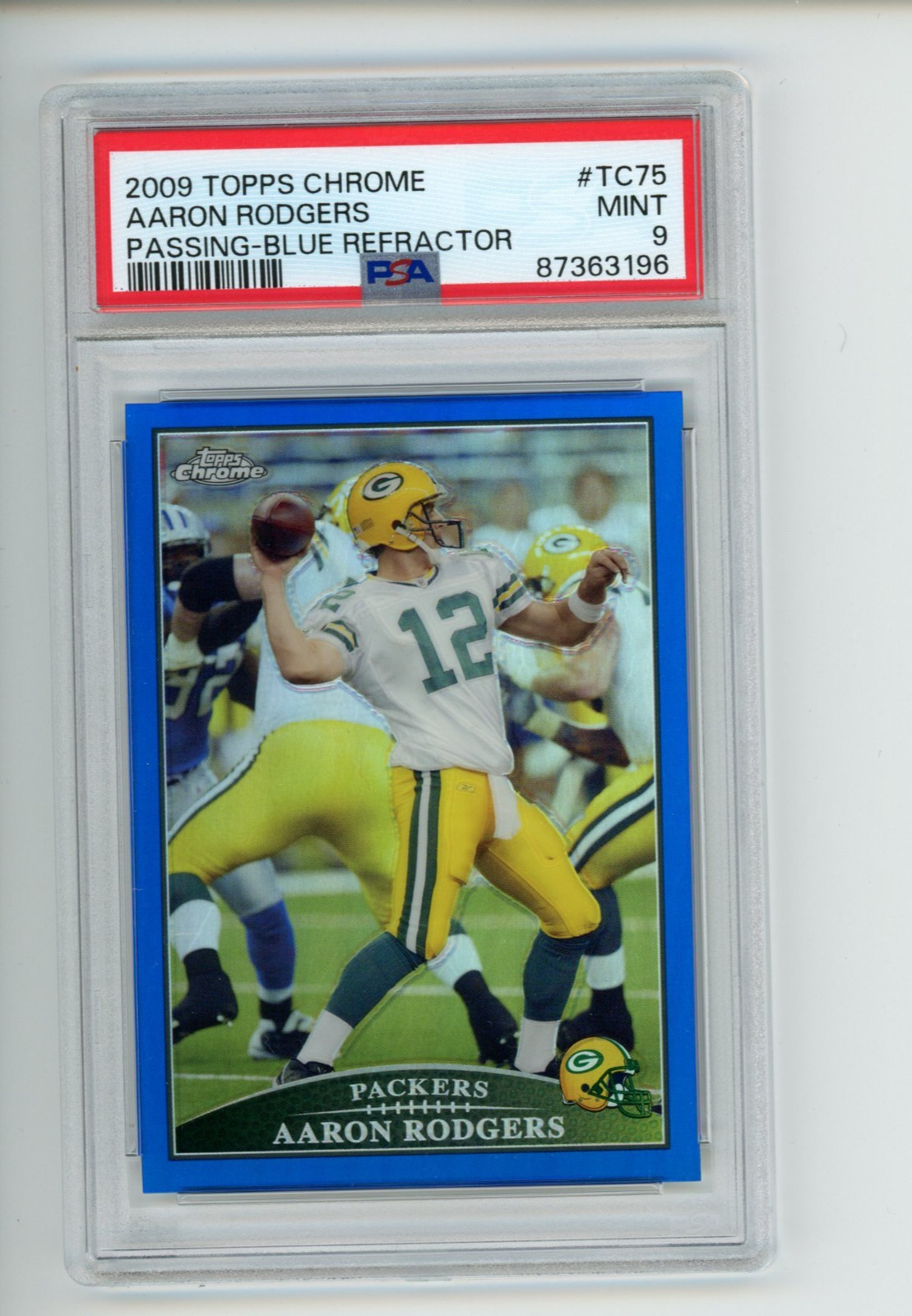 2009 Topps Chrome Aaron Rodgers #TC75 Passing Blue Refractor Packers PSA 9 MINT
