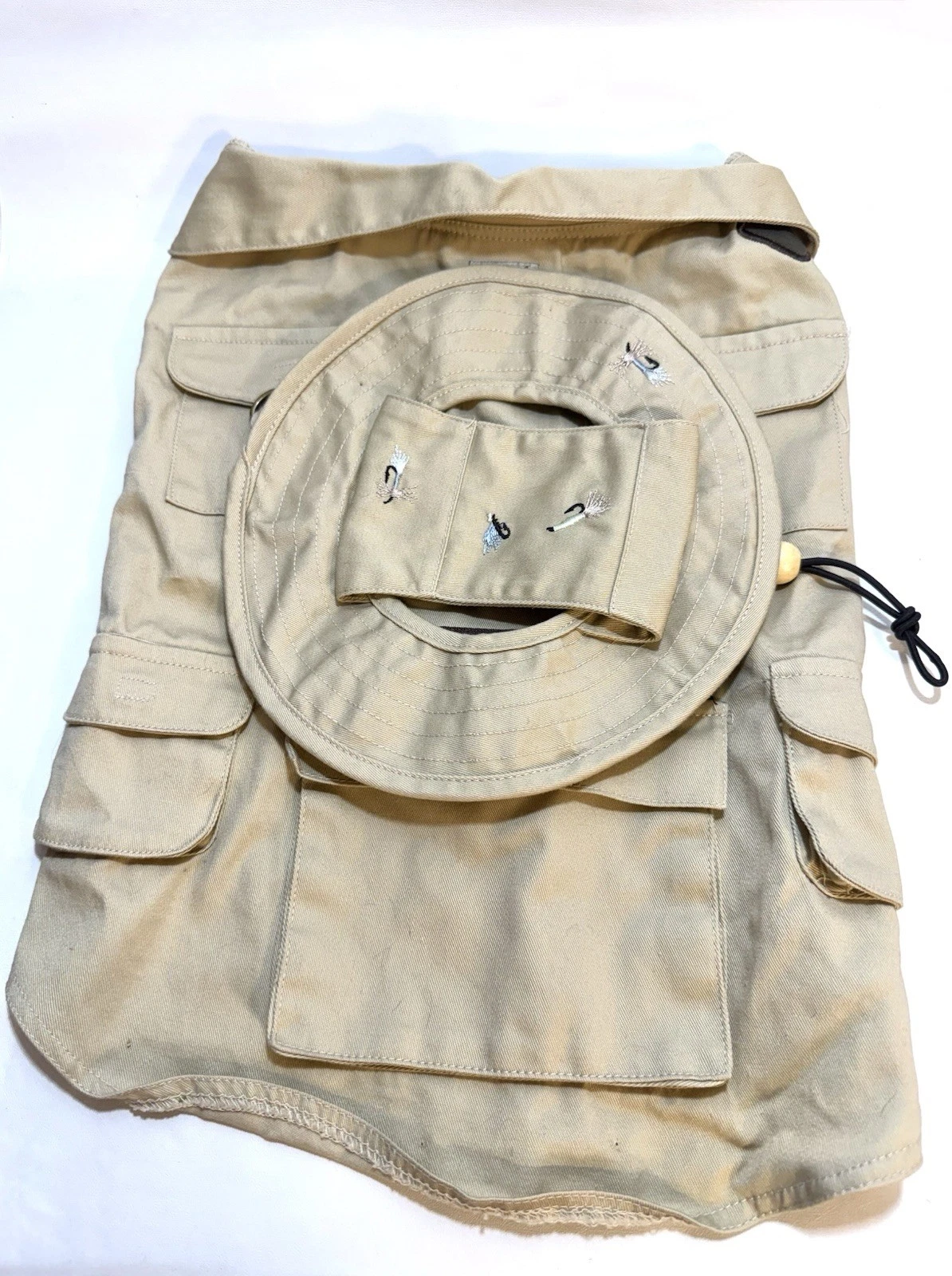 Dog Fishing Vest And Hat Woolrich Wear Style Apparel Tan Size Large