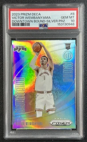 VICTOR WEMBANYAMA PSA 10 2023-24 PANINI PRIZM DECA #8 DOWNTOWN BOUND SILVER RC
