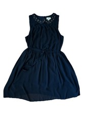 Ann Taylor Loft Blue Dress size 14 Babydoll Wedding Flow Beaded Bow Dresses